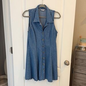 Casual Blue Denim Sleeveless Dress